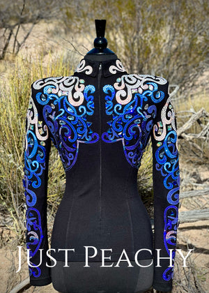 Western horsemanship shirt by DarDar8 Designs in blue, black and white. 