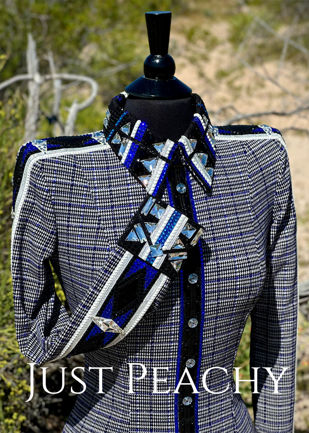 DarDar8 Designs western horsemanship shirt in black white and blue plaid