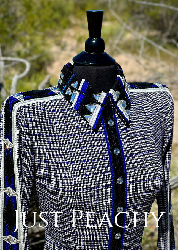 DarDar8 Designs western horsemanship shirt in black white and blue plaid