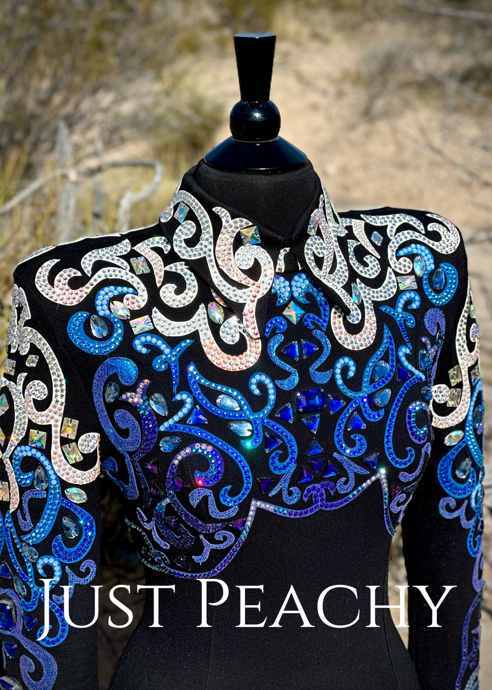 Western horsemanship shirt by DarDar8 Designs in blue, black and white. 