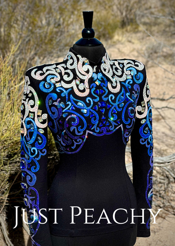 Western horsemanship shirt by DarDar8 Designs in blue, black and white. 