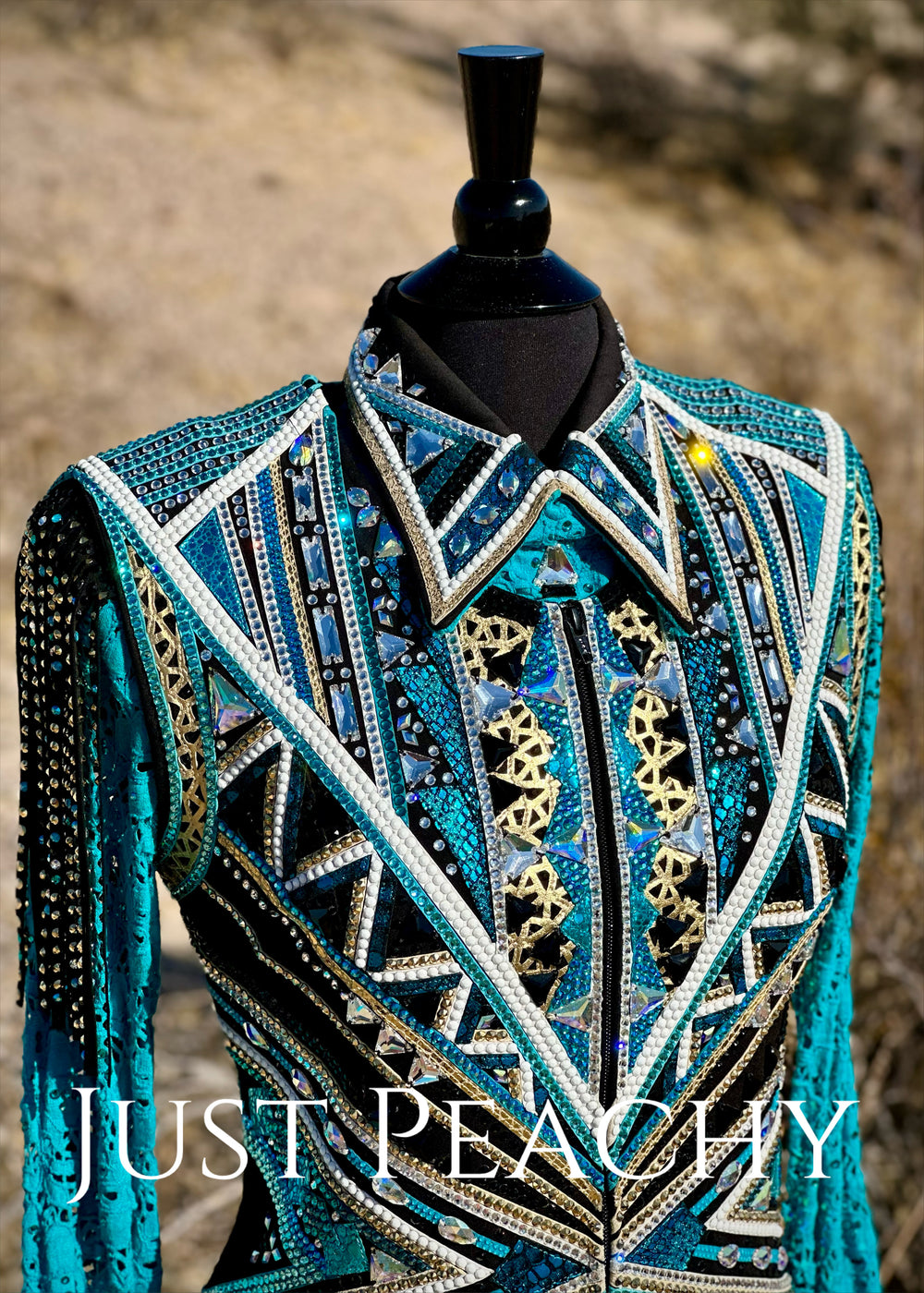 DarDar8 Designs western horse show vest set in teal, black and gold