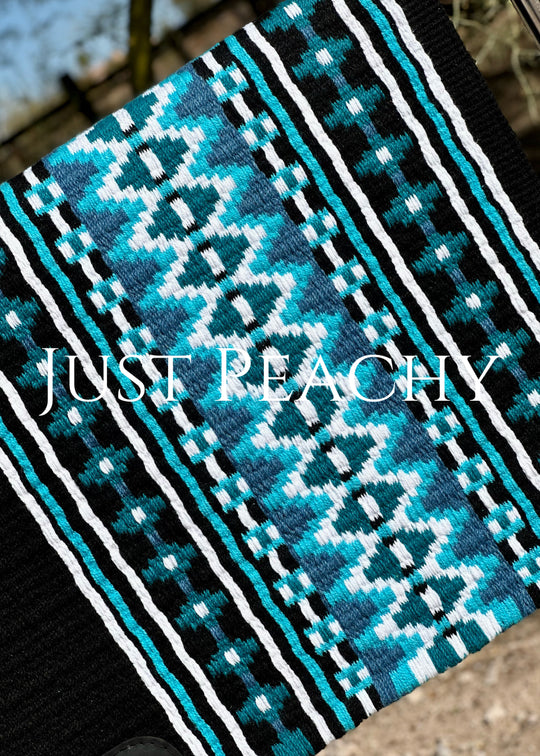 Oversized western show pad in black teal turquoise and white Just Peachy Show Clothing