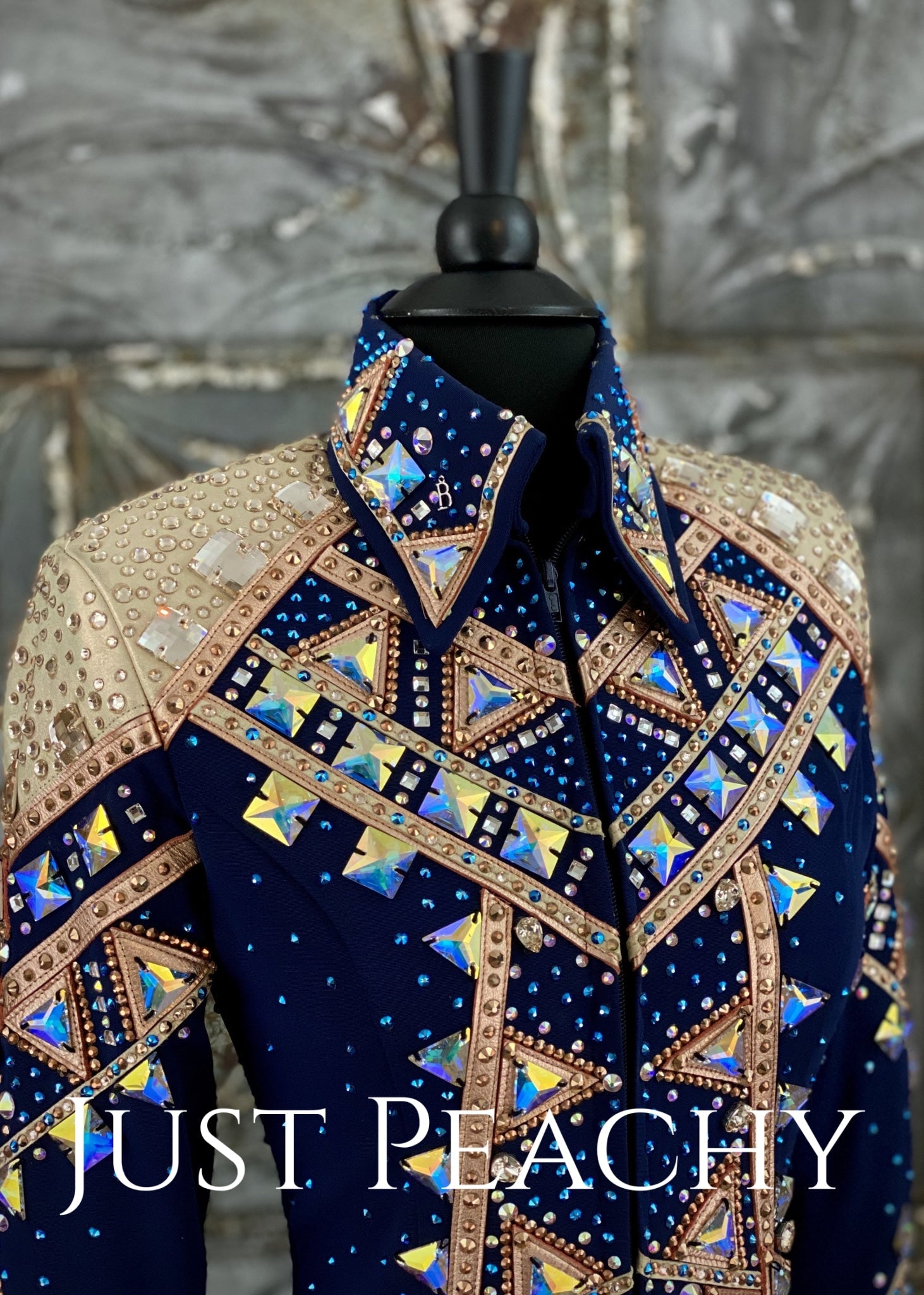 Rose Gold, Champagne and Navy Blue Showmanship Outfit by Brittz Glitz ~ Just Peachy Show Clothing