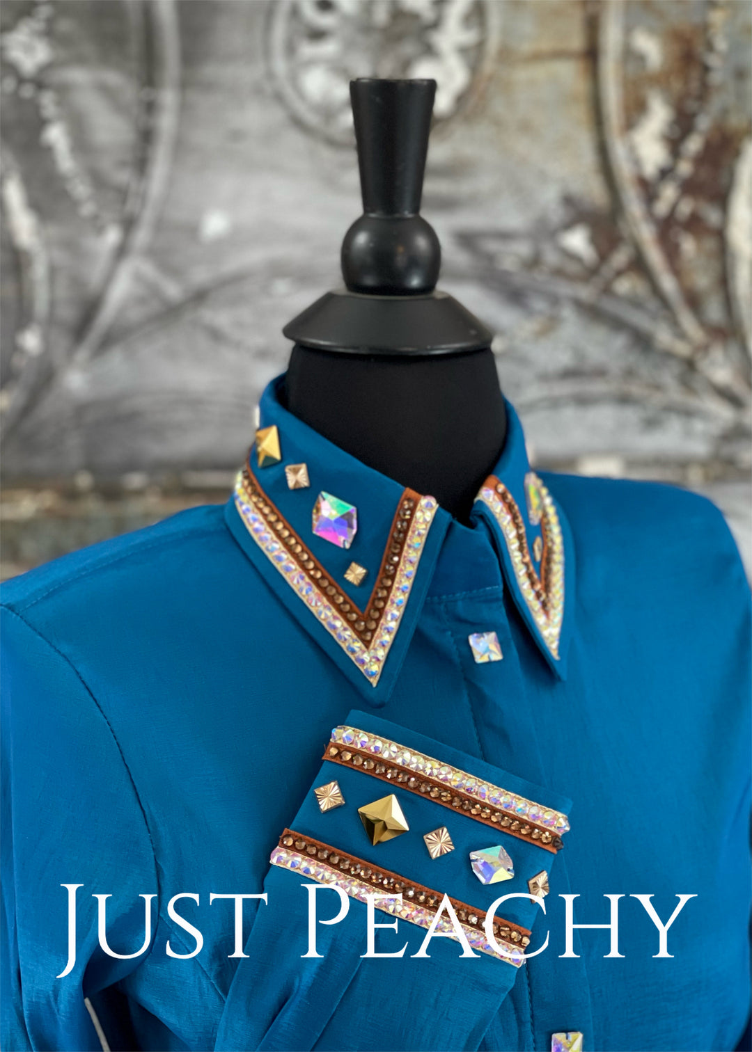 The Cosmopolitan Dress Shirt in Peacock Blue with Whiskey and Gold ~ Ladies Small