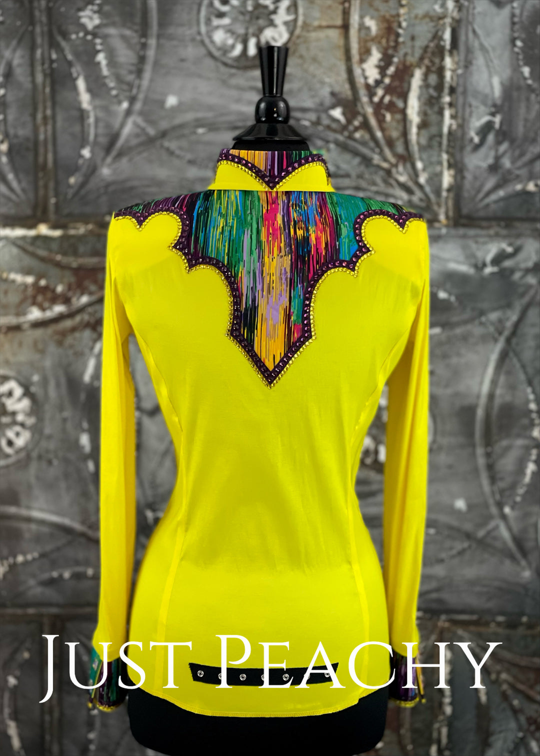 The Cosmopolitan Dress Shirt in Yellow with Purple and Teal Western Yoke ~ Ladies Medium