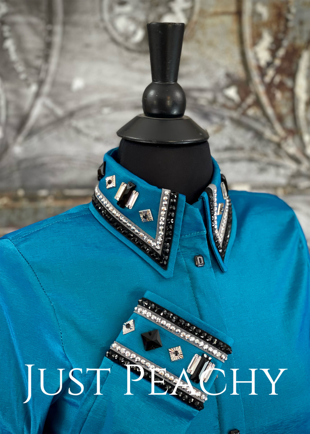 The Cosmopolitan Dress Shirt in Teal with Gray and Black ~ Ladies Small